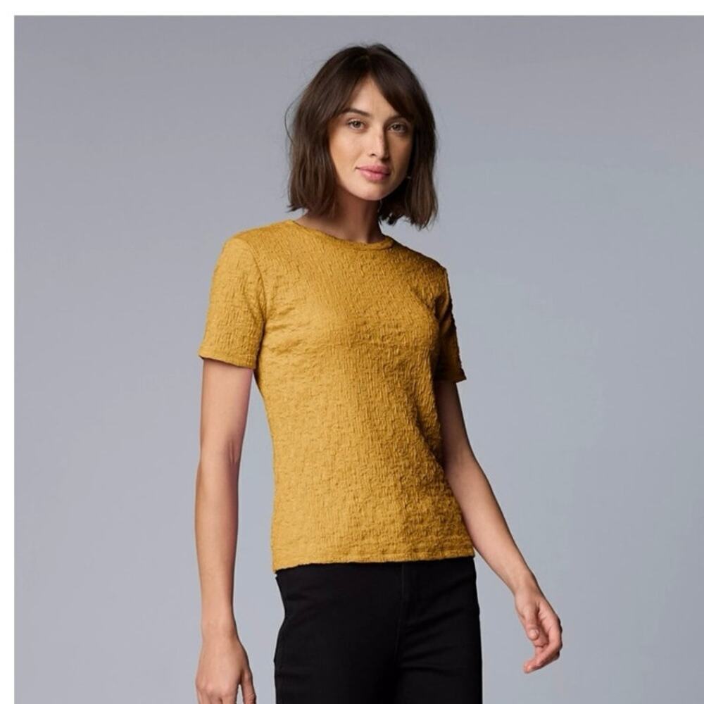 Simply Vera Vera Wang Mustard Yellow Short Sleeve Textured Tee